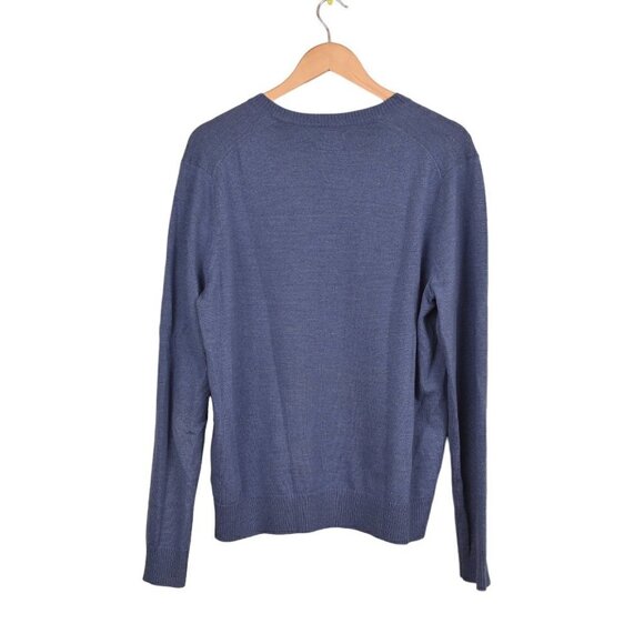 Banana Republic Extra Fine Merino Wool  Blue V-Neck Size Large - Picture 4 of 8